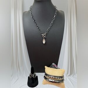 Elegant Black Necklace with Silver Pendant